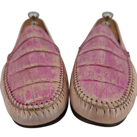 Vintage Pink Exotic Caiman Michele Loisi Italy Mens size 10D Dress Loafers Shoes - Picture 7 of 11